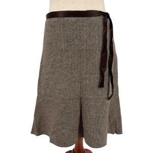 VTG 90s y2k Womens Brown Chevron Print Jaloux Zalu Preppy Bow Wool Midi Skirt~ S